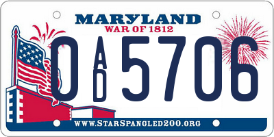 MD license plate 0AD5706