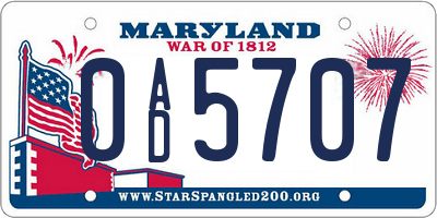 MD license plate 0AD5707