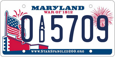 MD license plate 0AD5709