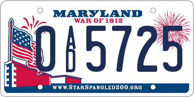 MD license plate 0AD5725