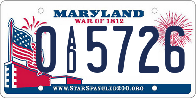 MD license plate 0AD5726