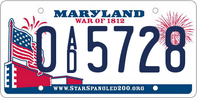 MD license plate 0AD5728