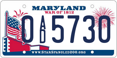 MD license plate 0AD5730