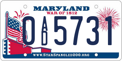 MD license plate 0AD5731