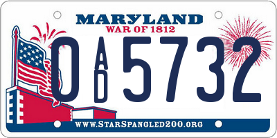 MD license plate 0AD5732