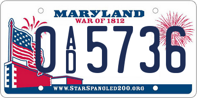 MD license plate 0AD5736
