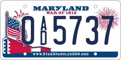 MD license plate 0AD5737
