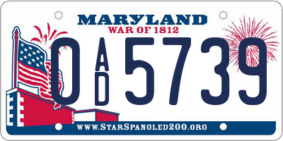 MD license plate 0AD5739