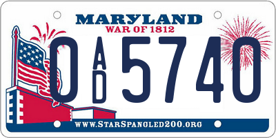 MD license plate 0AD5740