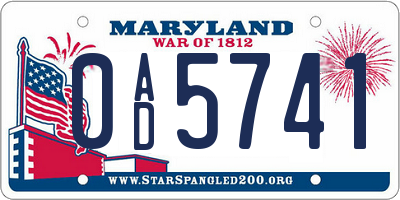 MD license plate 0AD5741