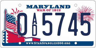 MD license plate 0AD5745