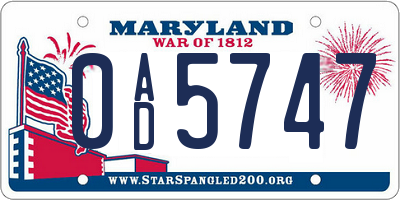 MD license plate 0AD5747