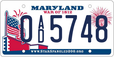 MD license plate 0AD5748