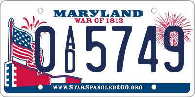MD license plate 0AD5749