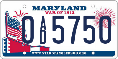 MD license plate 0AD5750