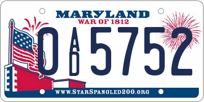 MD license plate 0AD5752