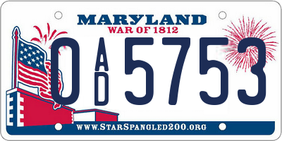 MD license plate 0AD5753