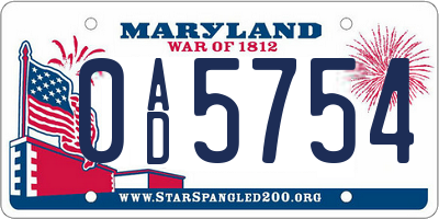 MD license plate 0AD5754