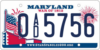 MD license plate 0AD5756