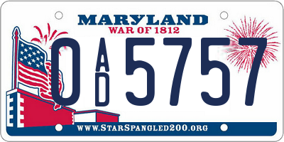 MD license plate 0AD5757