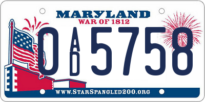 MD license plate 0AD5758