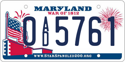 MD license plate 0AD5761