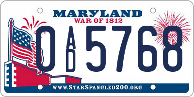 MD license plate 0AD5768
