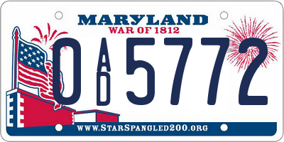 MD license plate 0AD5772