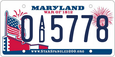 MD license plate 0AD5778