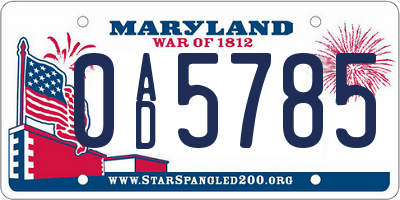 MD license plate 0AD5785
