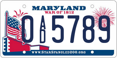 MD license plate 0AD5789