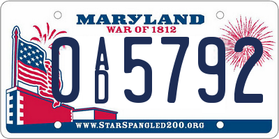 MD license plate 0AD5792