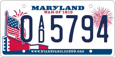 MD license plate 0AD5794