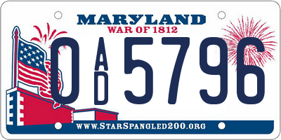 MD license plate 0AD5796