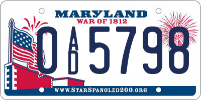 MD license plate 0AD5798
