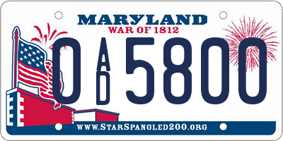 MD license plate 0AD5800