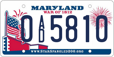 MD license plate 0AD5810