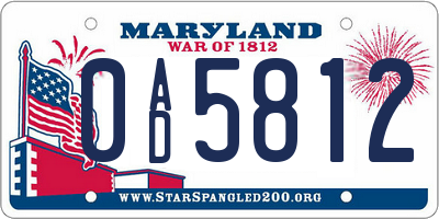 MD license plate 0AD5812
