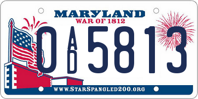 MD license plate 0AD5813