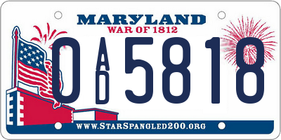 MD license plate 0AD5818