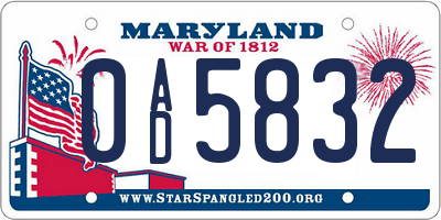 MD license plate 0AD5832