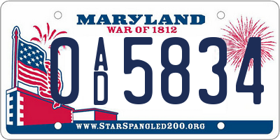 MD license plate 0AD5834