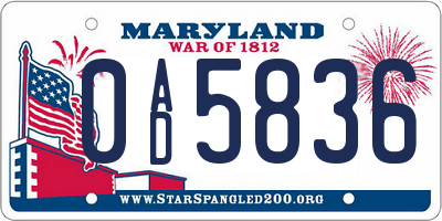 MD license plate 0AD5836
