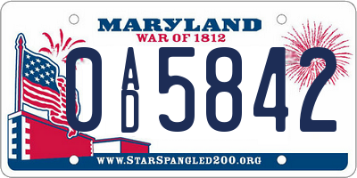 MD license plate 0AD5842