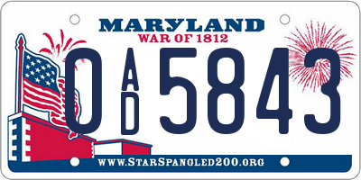 MD license plate 0AD5843