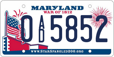 MD license plate 0AD5852