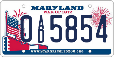 MD license plate 0AD5854