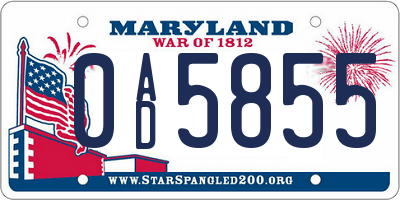 MD license plate 0AD5855