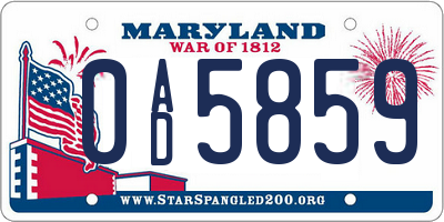 MD license plate 0AD5859