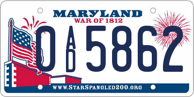 MD license plate 0AD5862